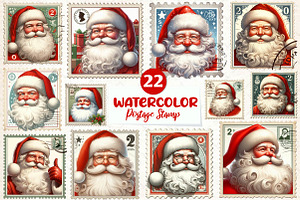 Postage Stamp Santa Claus Clipart, an Illustration by CreationArt