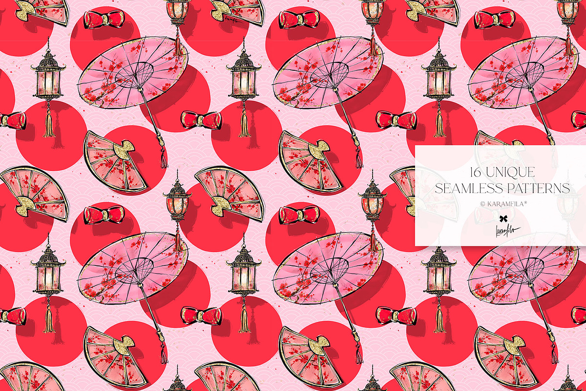 Japanese Cranes Seamless Patterns, a Pattern Graphic by KaramfilaS (Photo 10 of 19)