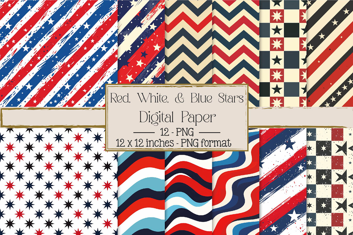 Red, White, & Blue Stars Pattern Pap, a Texture Illustration by DreamPrint404 (Photo 1 of 3)