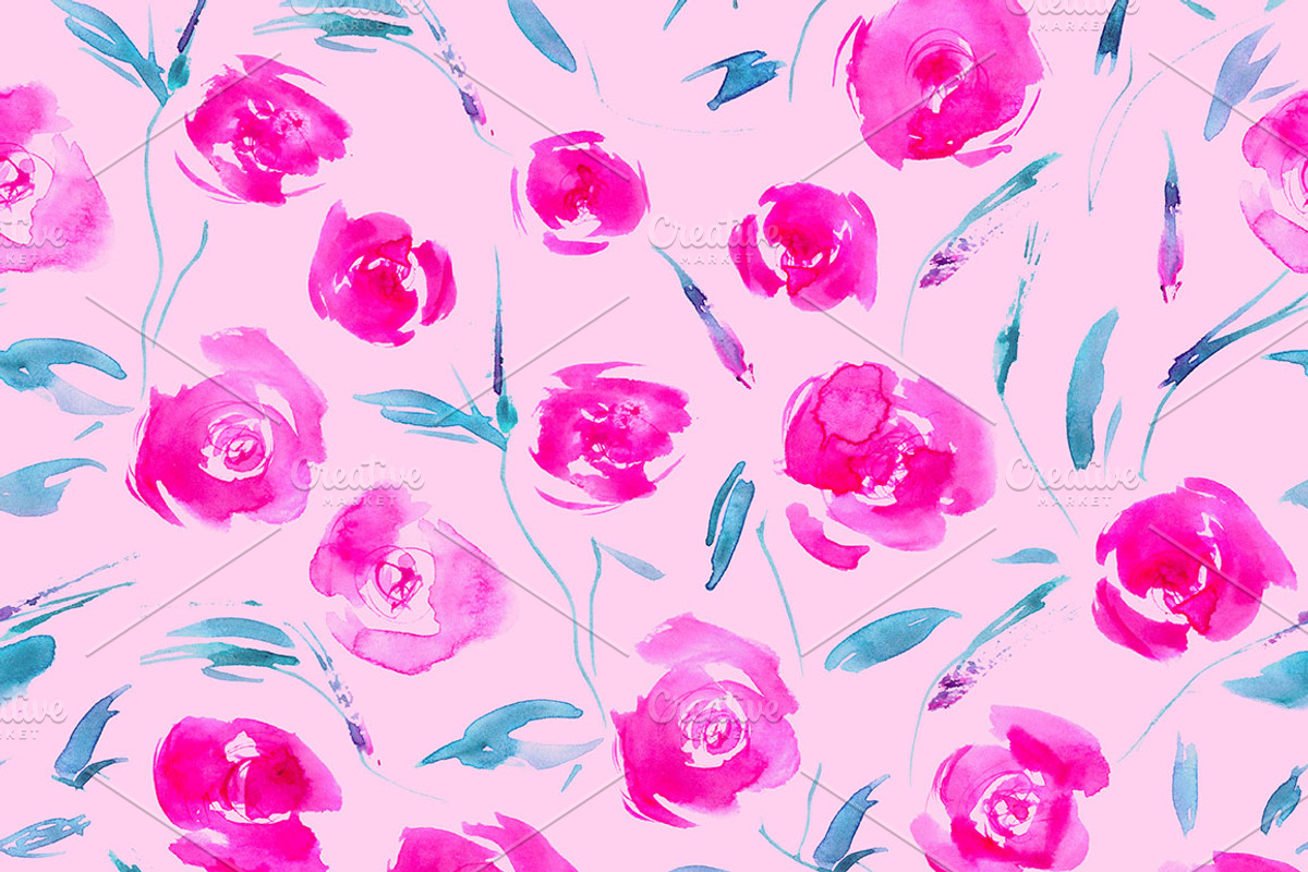 Watercolor roses seamless pattern, a Pattern Graphic by Katerina Tova