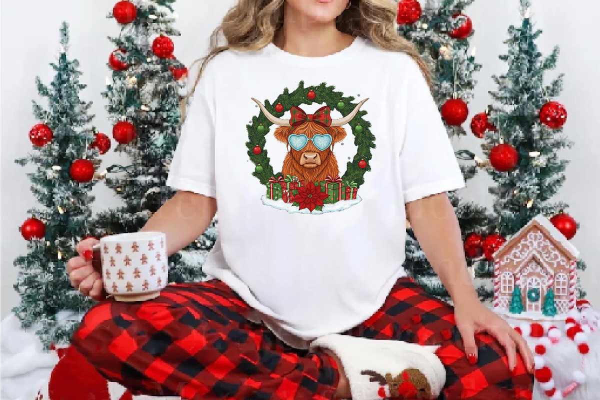 Christmas Highland Cow PNG, an Illustration by DreamArtGraphic (Photo 2 of 6)