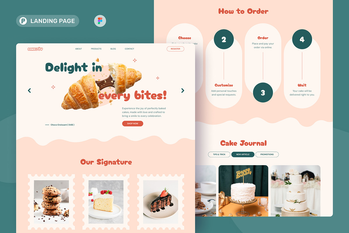 BakeJoy - Cake Shop Landing Page, an UI Kit Template by peterdraw
