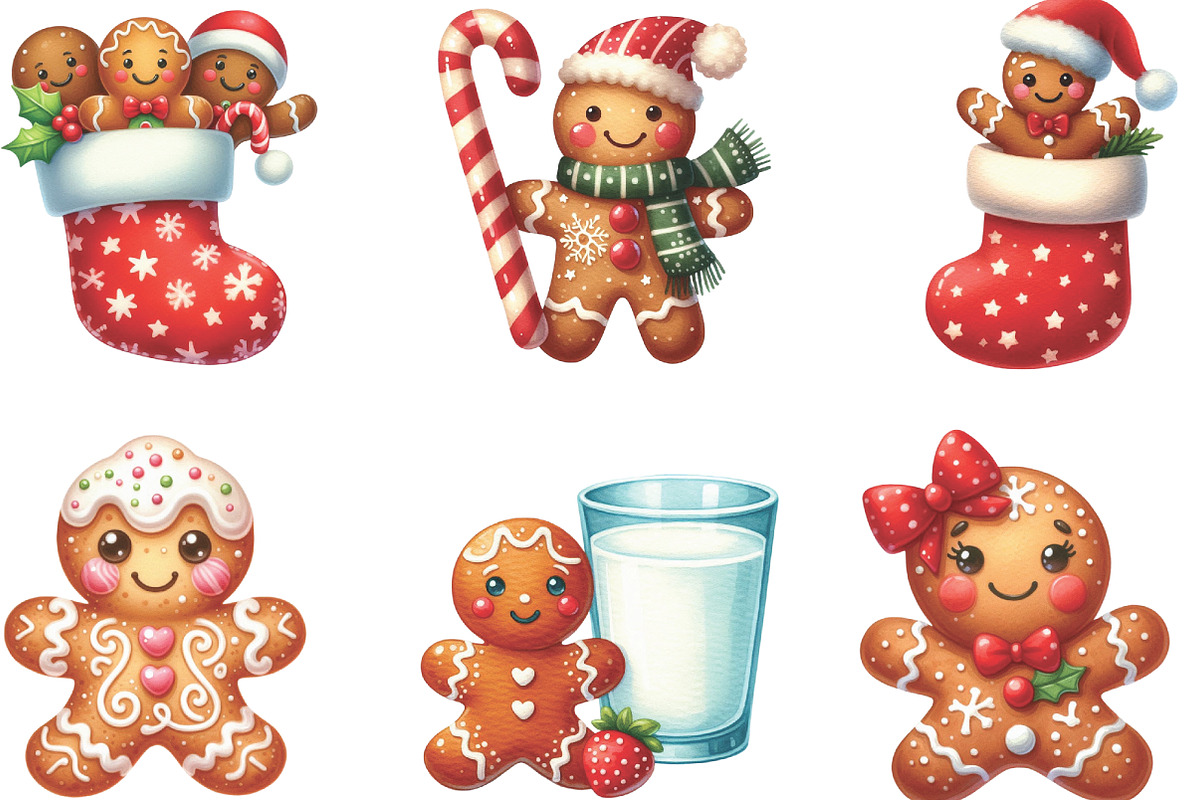 Cute Christmas Gingerbread Clipart, an Illustration by CraftArtStudio (Photo 2 of 6)