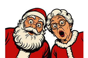 Surprised Santa and Mrs Claus vector, an Illustration by AlexArt