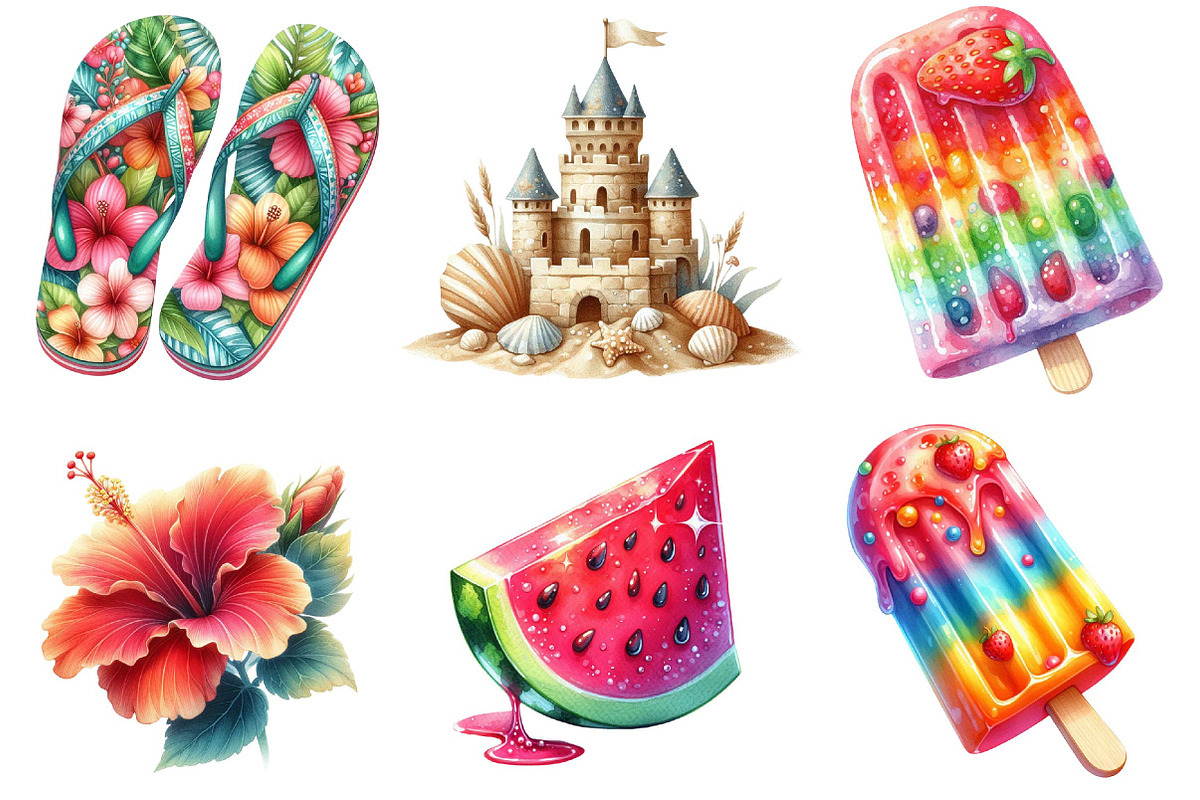 Watercolor Summer Clipart, an Illustration by DreamPrint404 (Photo 2 of 6)