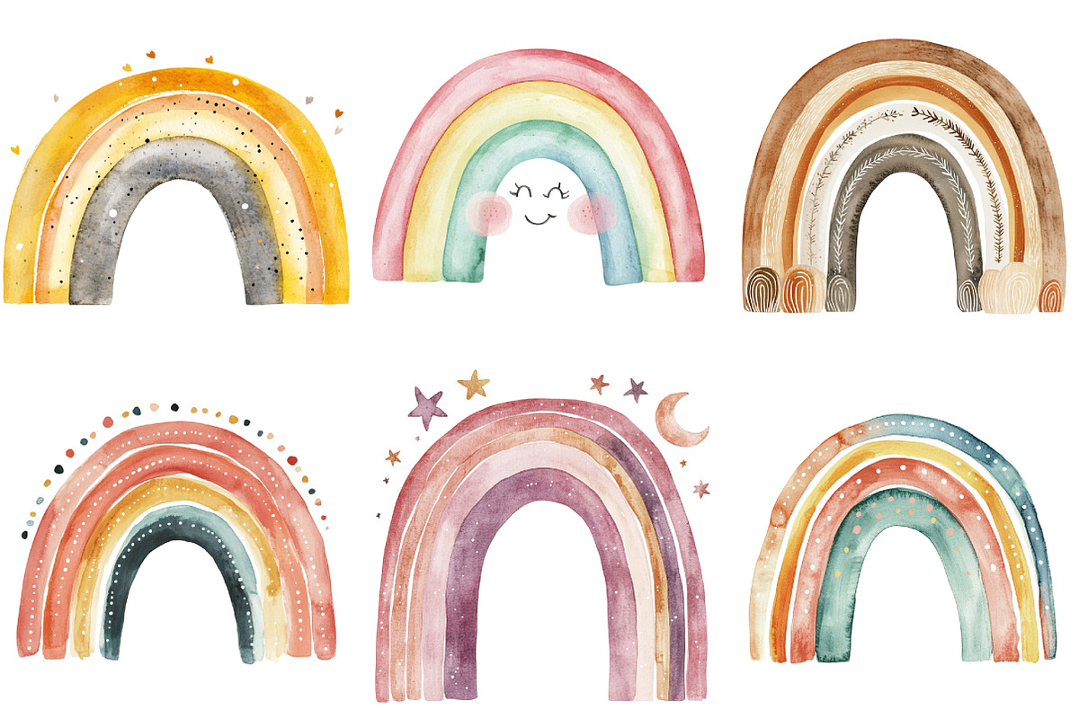 Boho Rainbow Watercolor Clipart, an Illustration by Watercolor design (Photo 3 of 4)