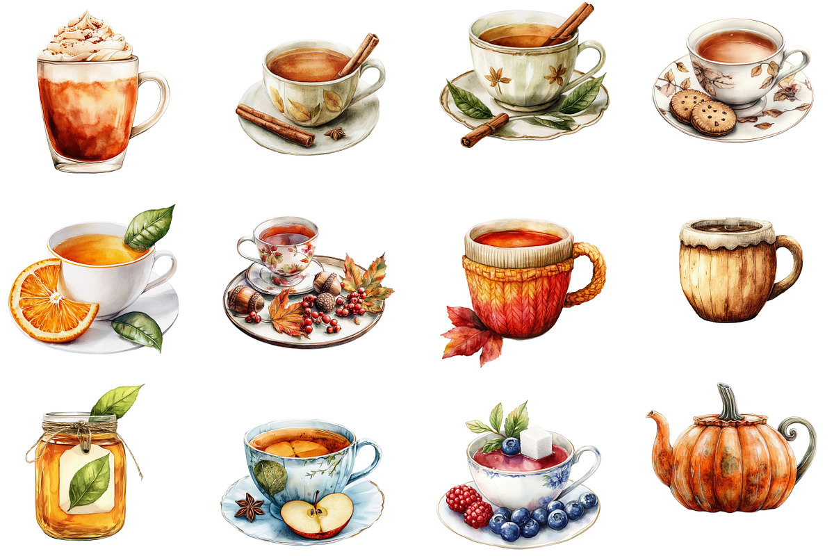 Watercolor Autumn Tea Party Clipart, an Illustration by Designworld (Photo 4 of 6)