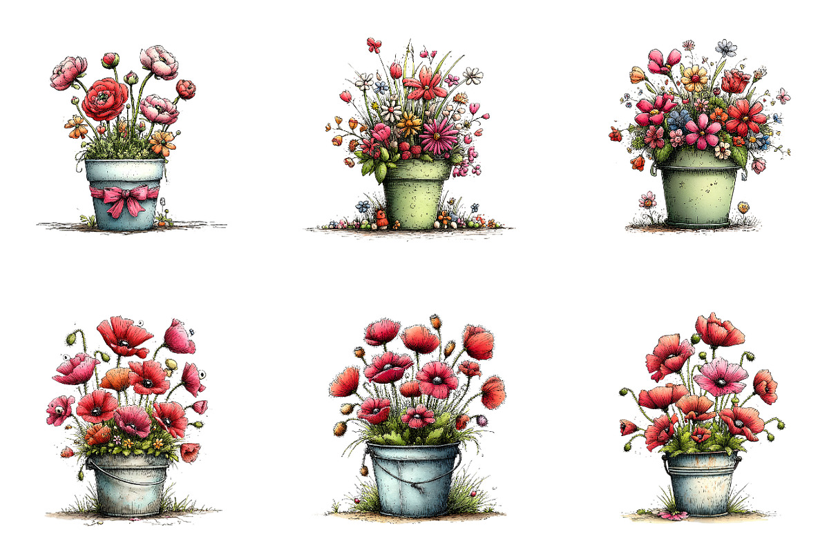 Spring Flower Bucket Sublimation Cli, an Illustration by CreationArt (Photo 6 of 7)
