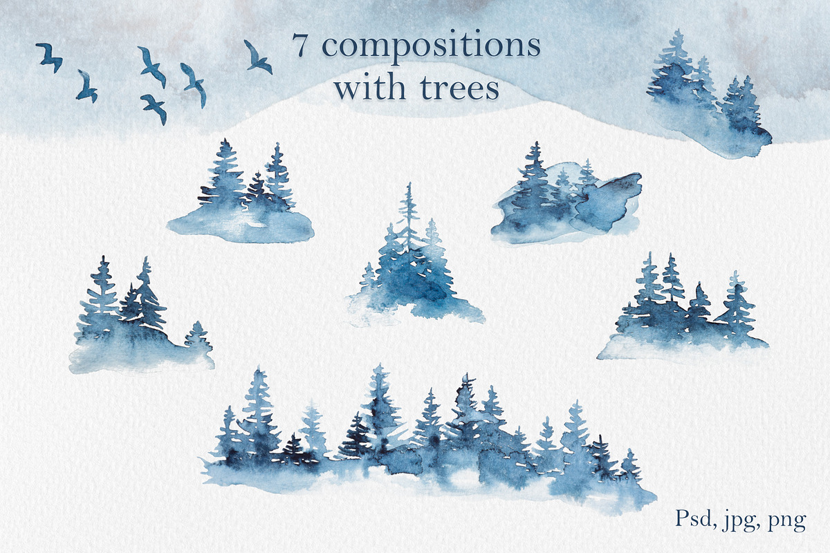 Watercolor landscapes and mountains, a Texture Illustration by Holovei (Photo 3 of 7)