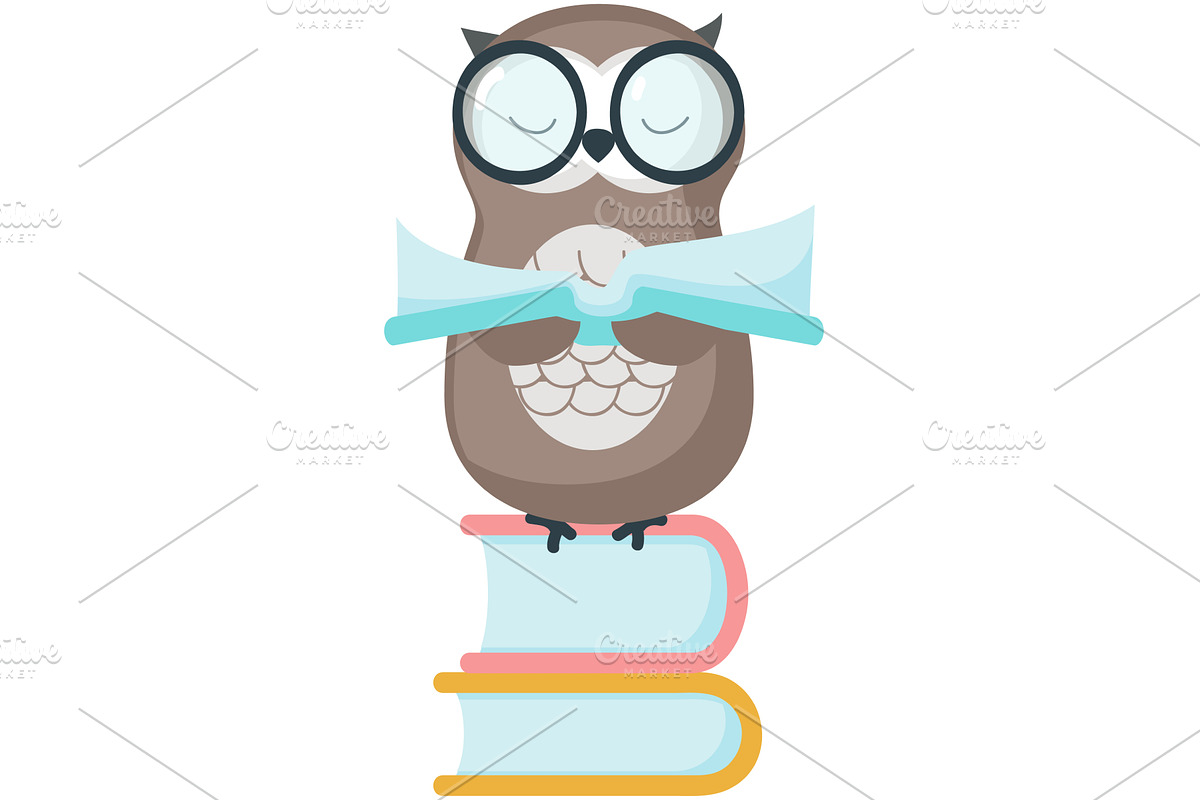 Wise owl vector with school book, an Animal Illustration by SiberianArt
