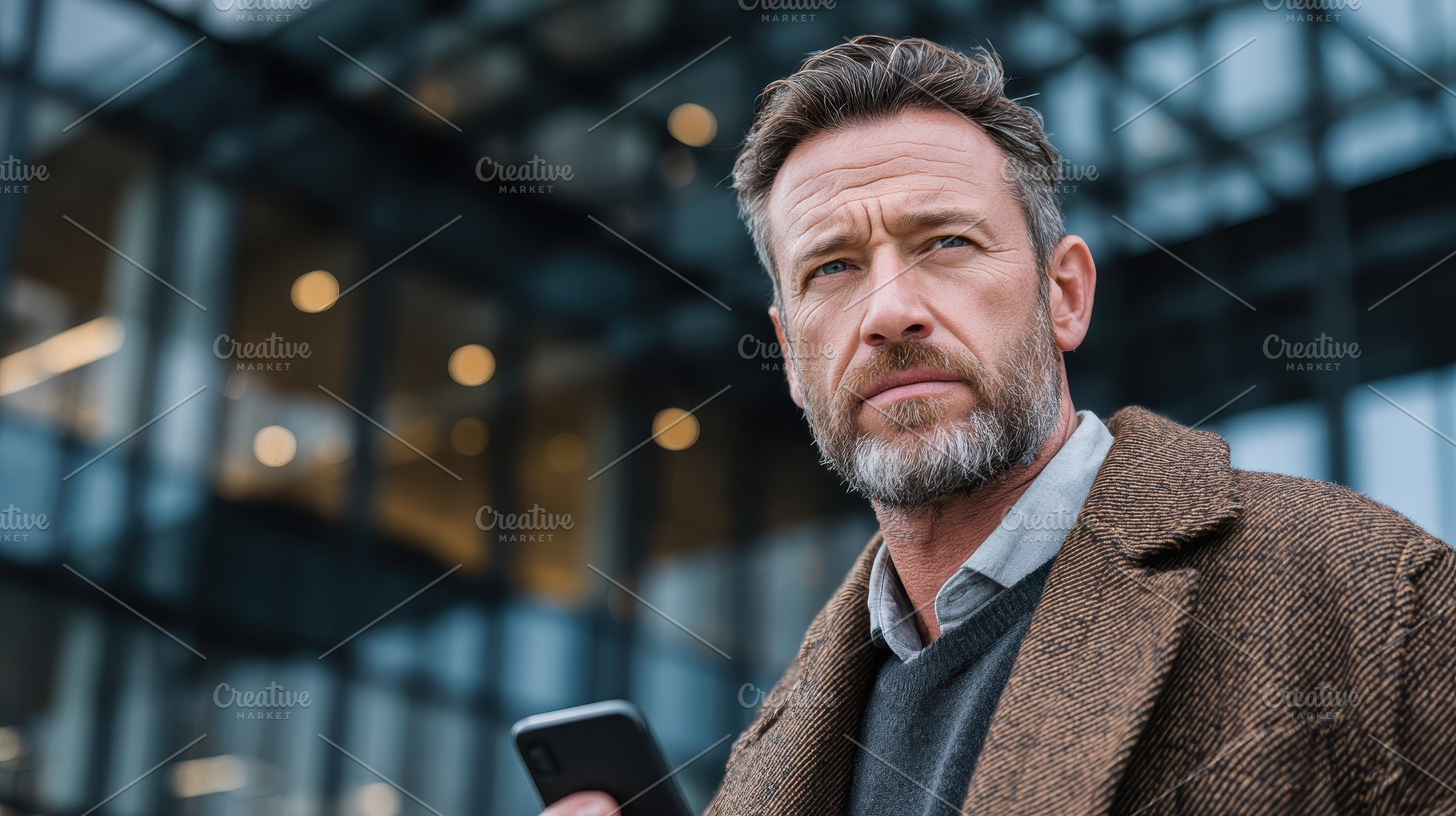 Mature man using smartphone outside, a Photo by Pixeness Studio