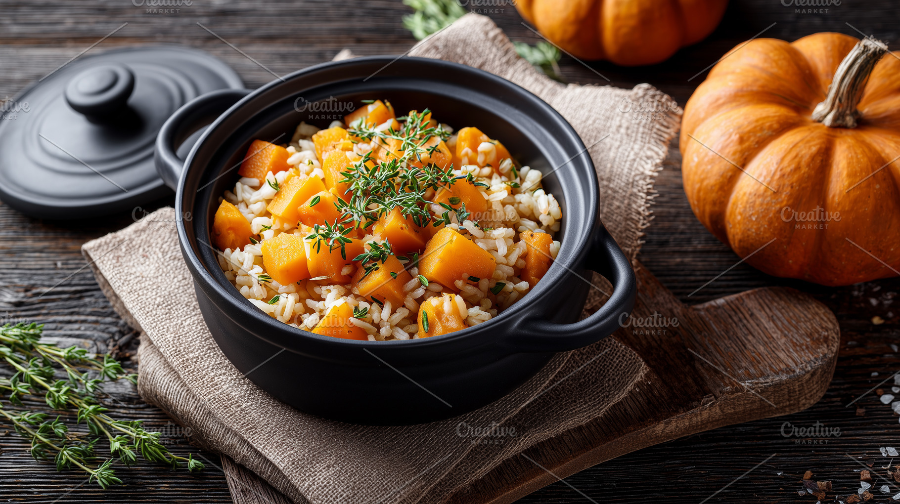Black pot with pumpkin risotto, a Food & Drink Photo by MistyDay