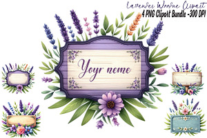 Lavender Wooden Name Plate Clipart, an Illustration by DreamCafeArt