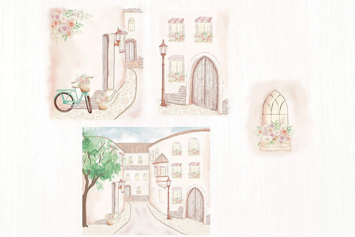 Cottage Village - watercolor clipart, an Illustration by Lolytop Studio (Photo 6 of 7)