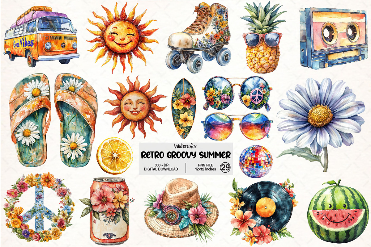 Retro Groovy Summer Clipart SVG, an Illustration by Pixels.Craft (Photo 1 of 7)