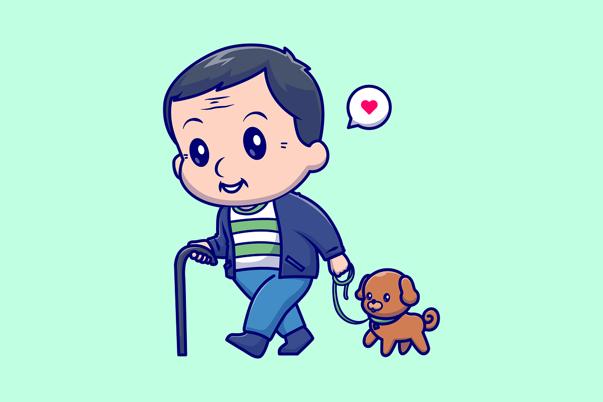 Cute Old Man Walking with Dog Pet, a Person Illustration by Catalyst Labs