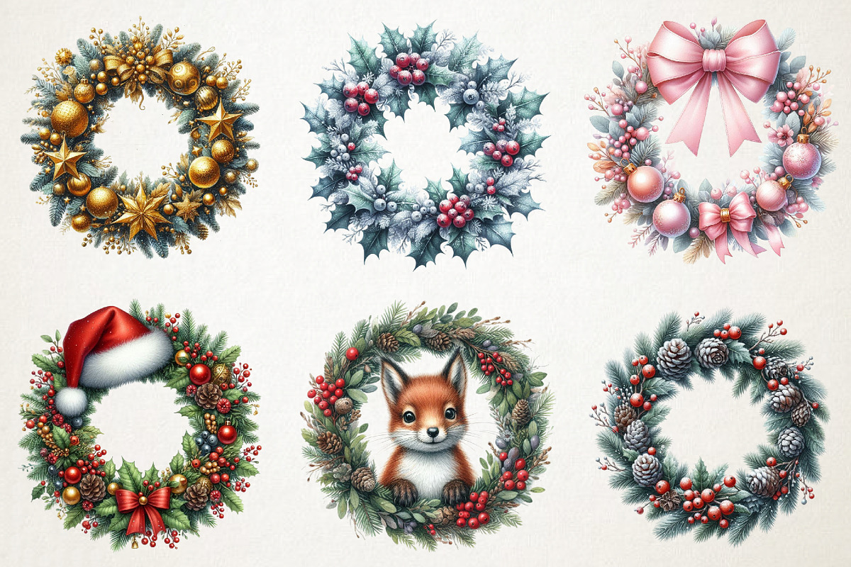 Festive Wreath Door Decor Clipart Se, an Illustration by RobertsArt (Photo 7 of 7)