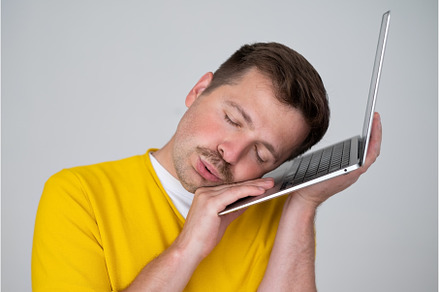 Tired caucasian man sleeping on a, a Business Photo by Koldunov