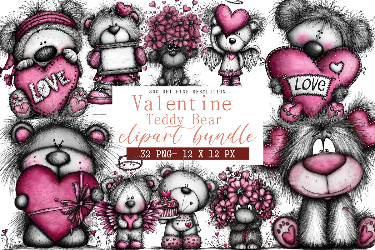 Teddy Bear Valentine Clipart, an Illustration by DreamArtGraphic (Photo 1 of 4)