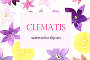 Clematis Purple. Watercolor clip art, an Illustration by LABFcreations (Thumbnail 1 of 3)
