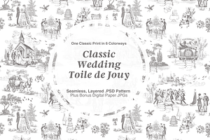 Classic Wedding Toile de Jouy Print, a Background Graphic by Hughes Studio