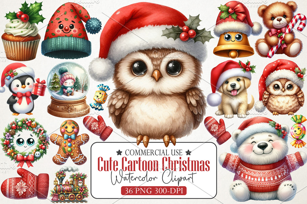 Cute Cartoon Christmas Clipart, an Illustration by RobertsArt (Photo 1 of 7)