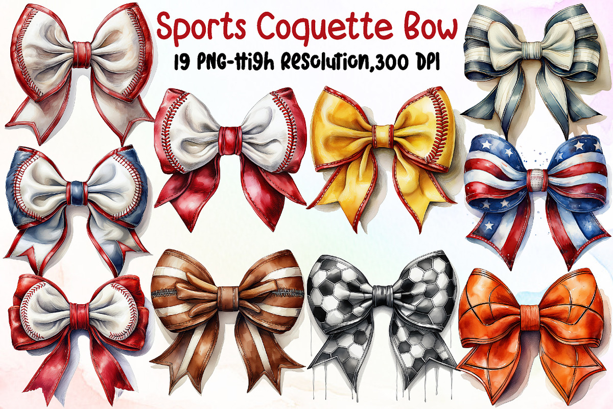 Sports Coquette Bow Sport Bows Clipa, an Illustration by Sublimation Artist (Photo 1 of 6)