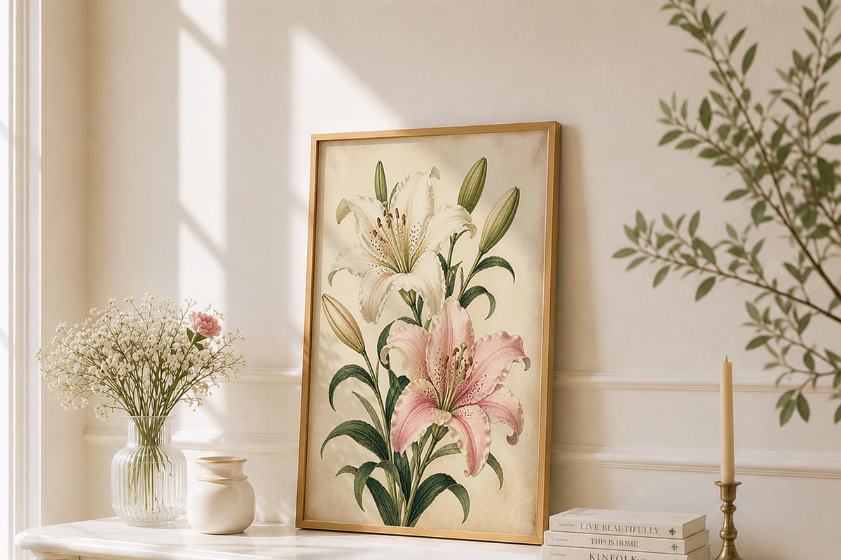 Vintage Pink Lily Wall Art, a Decorative Illustration by elfy creative (Photo 4 of 5)