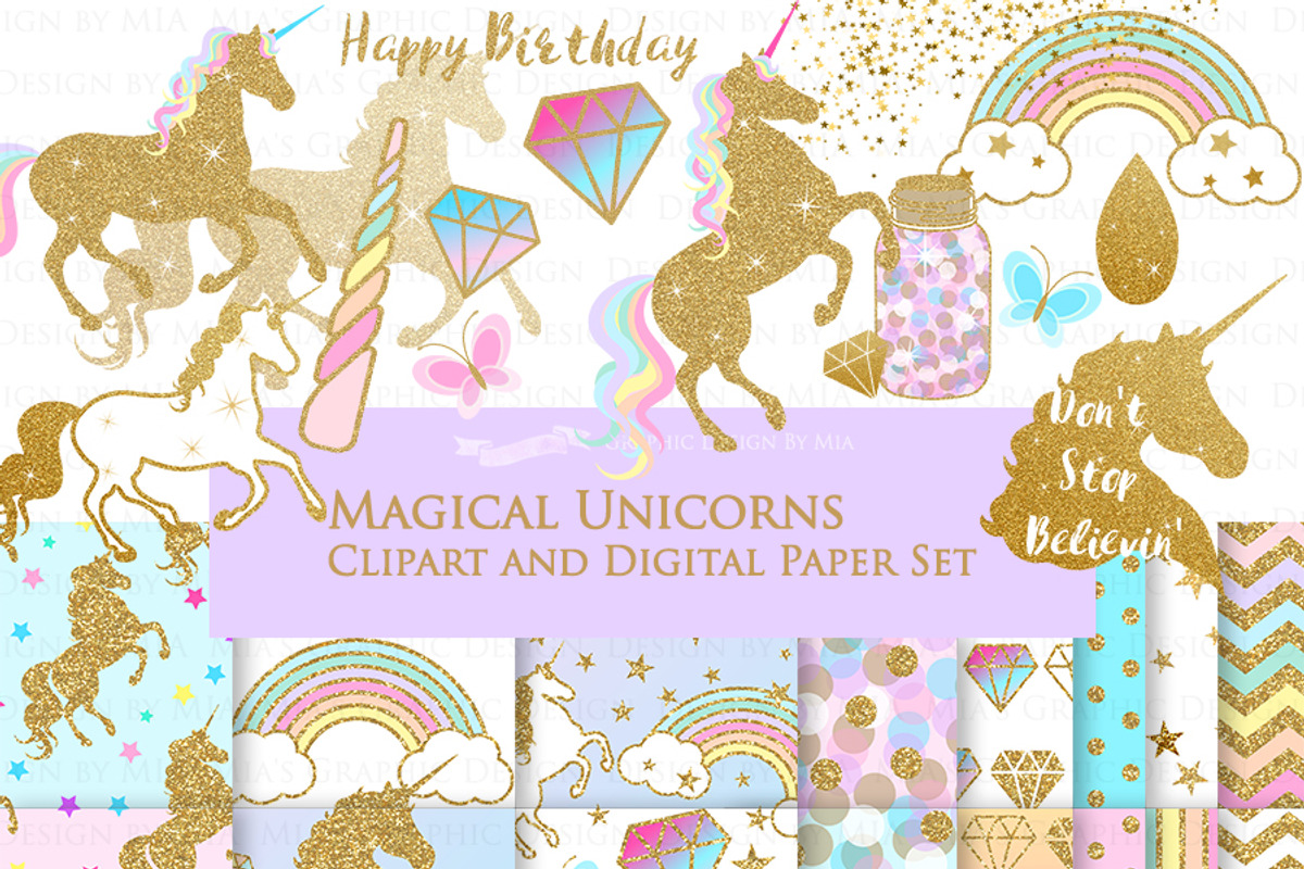 Magical Unicorns, Einhorn, Gold, an Illustration by Mia's Graphic Design (Photo 2 of 11)