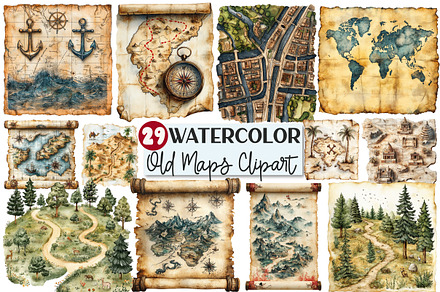 Old Maps Clipart, an Illustration by Rose Art