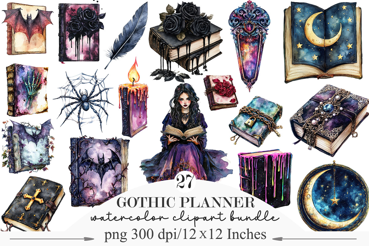 Watercolor Gothic Planner Lover, an Illustration by Designking (Photo 1 of 5)