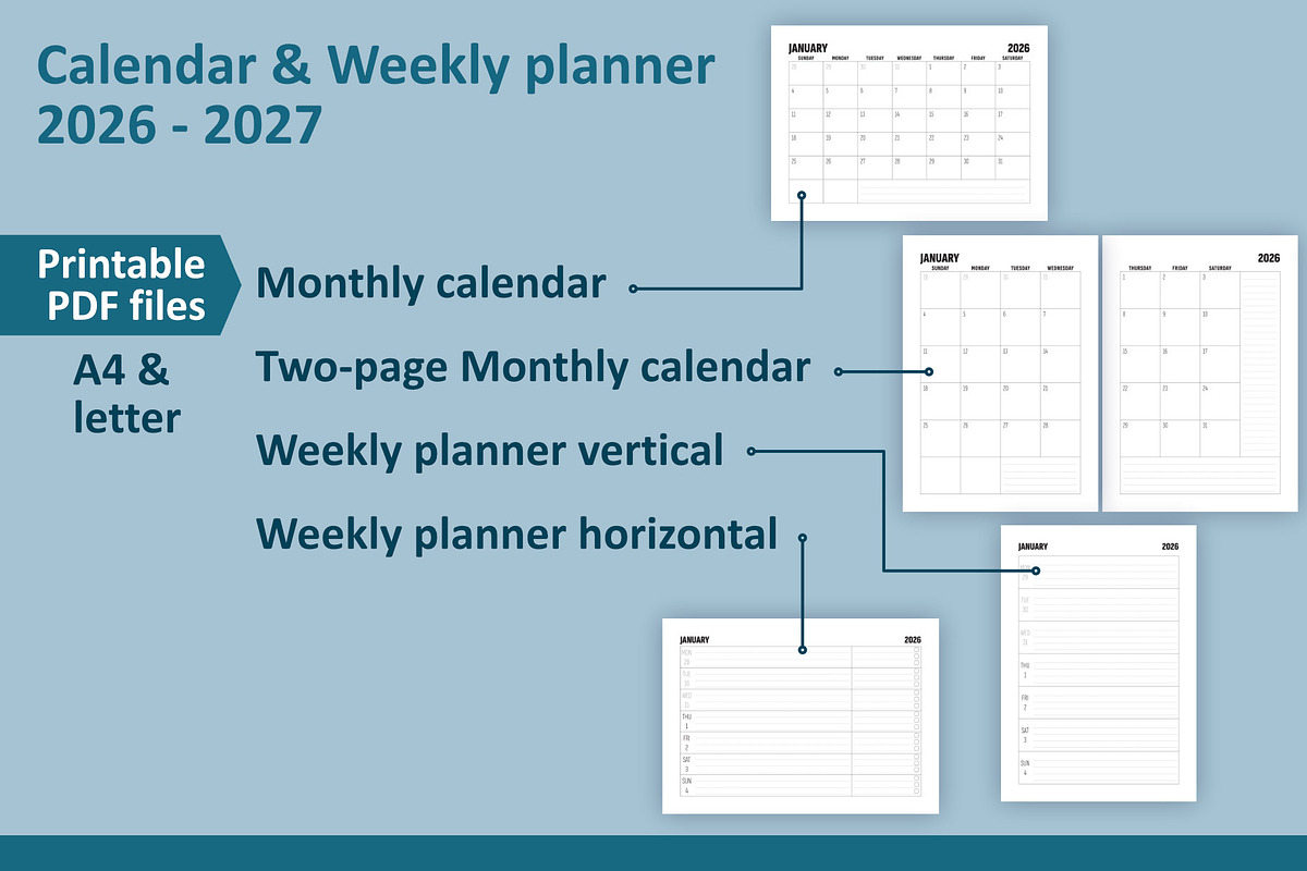 Calendar & Weekly planner 2026-2027, a Stationery Template by Padrinan (Photo 4 of 4)
