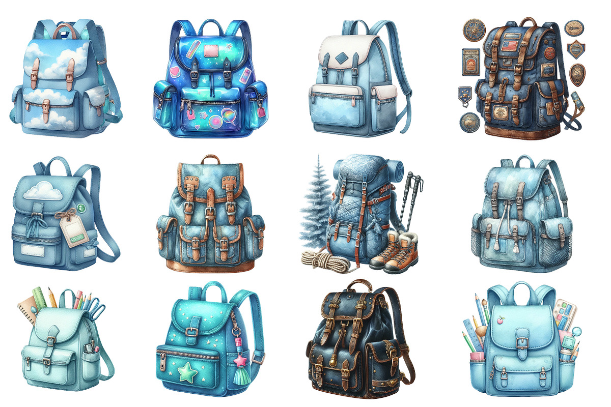 Watercolor Blue Backpack Clipart, an Illustration by SinaCreation (Photo 2 of 5)
