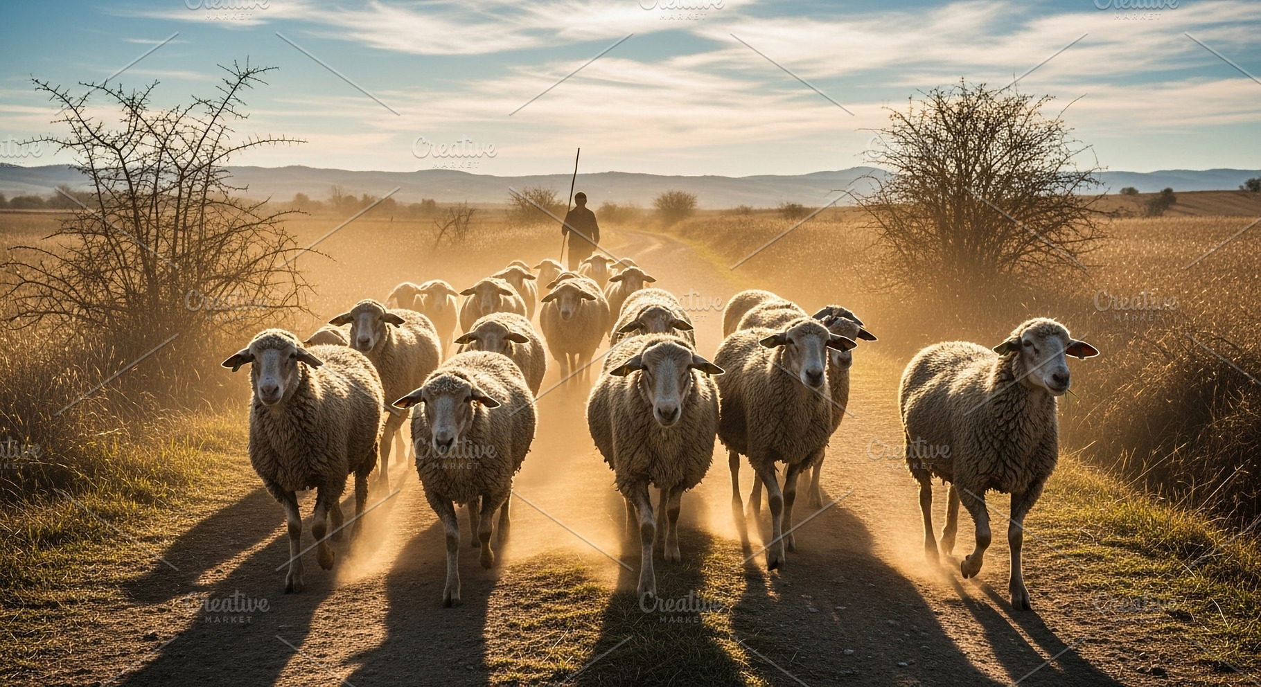 Flock of sheep walking a dusty road, an Animal Photo by zahidhossainalif