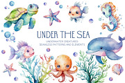 Under The Sea. Watercolor collection, an Animal Illustration by AlineArtStore (Thumbnail 1 of 5)