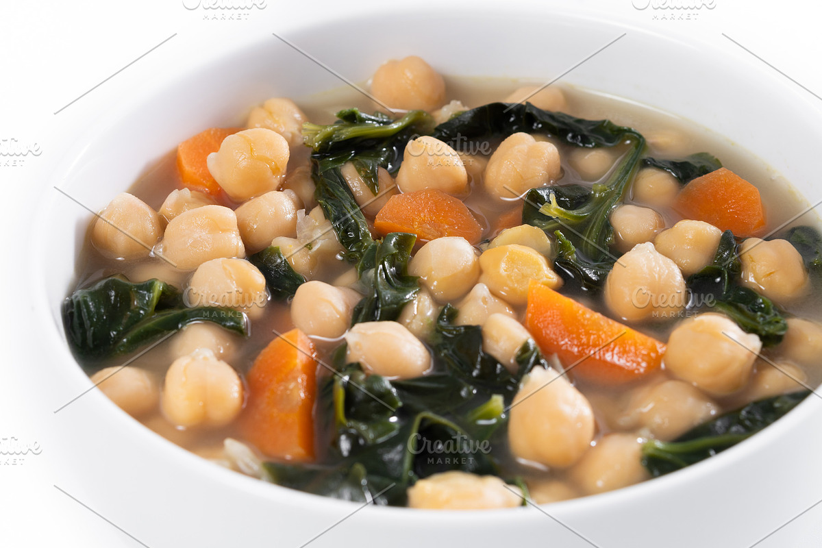 Chickpea and Spinach Soup with Carrots in White Bowl, a Food & Drink Photo by etorres69 (Photo 1 of 2)