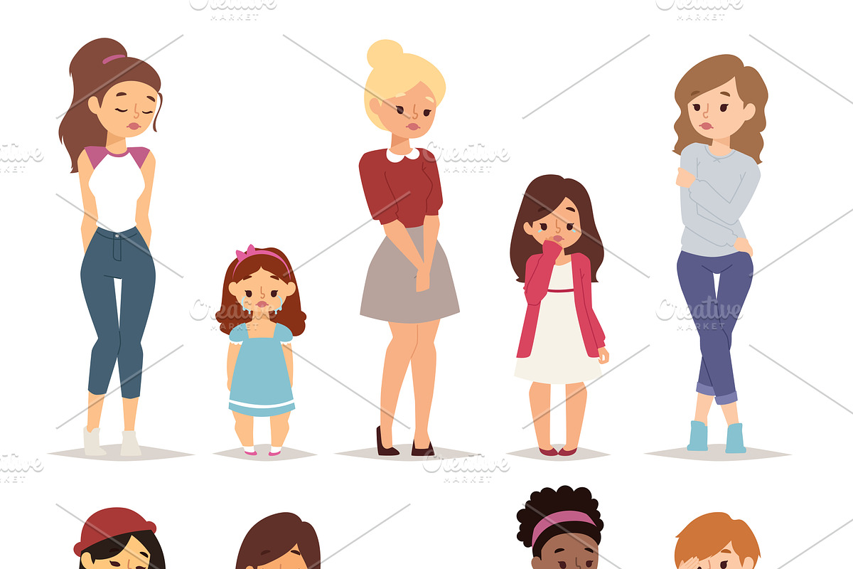 Sad girls vector illustration, a Person Illustration by Vectorstockersland