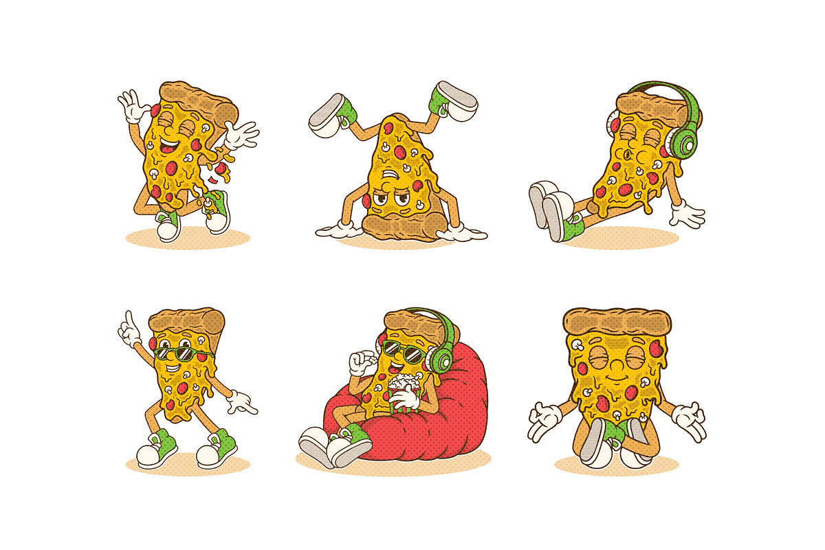 Groovy Pizza Retro Illustration, a Food Illustration by Decoconio Design (Photo 2 of 7)