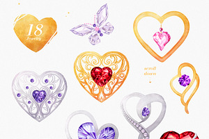 Watercolor Clipart: Heart Jewelry