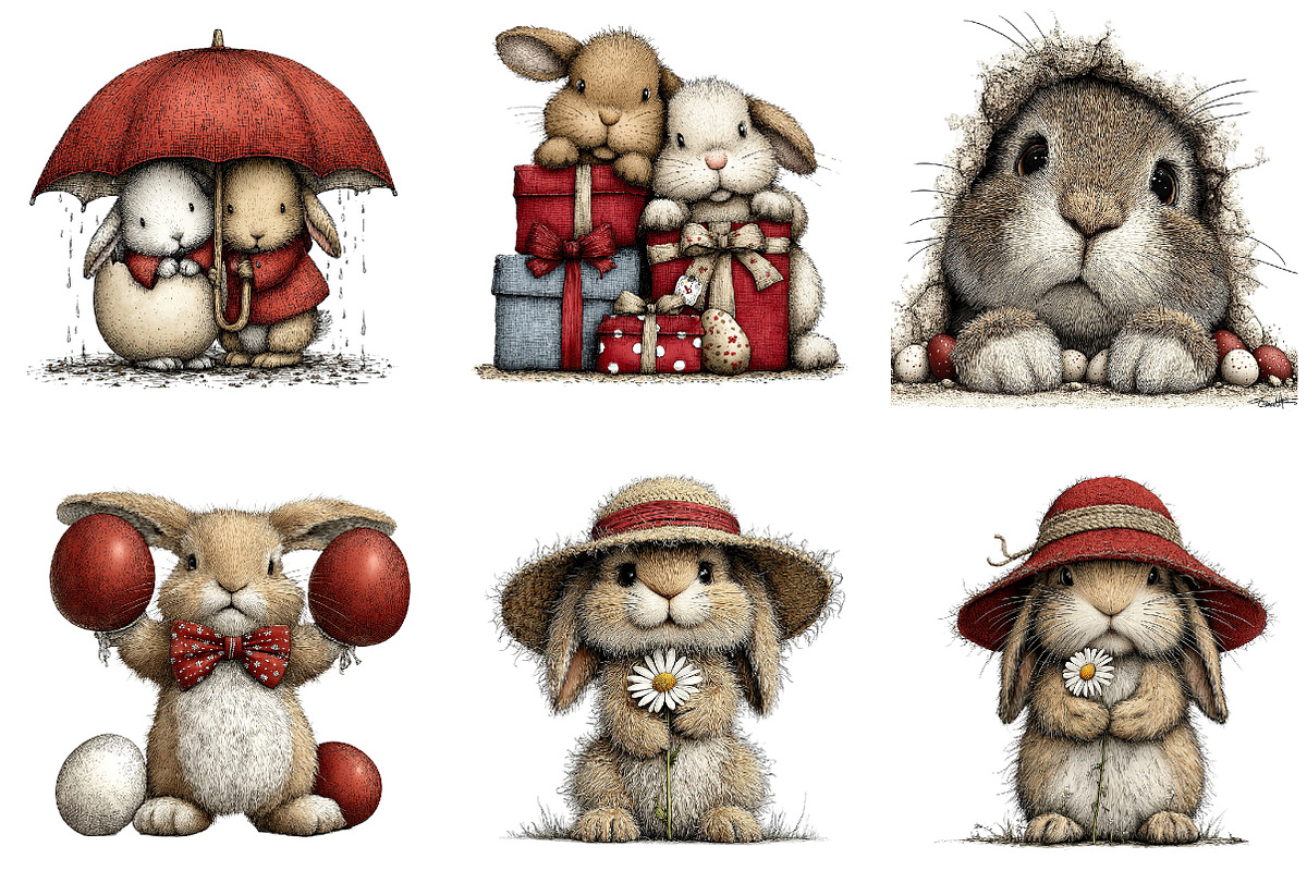 Whimsical Easter Bunny Clipart, an Illustration by CreationArt (Photo 3 of 6)