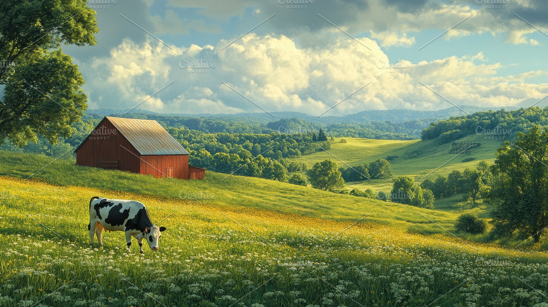 Rural Farm Scene: Cow grazing in a l, an Animal Photo by Pixeness Studio