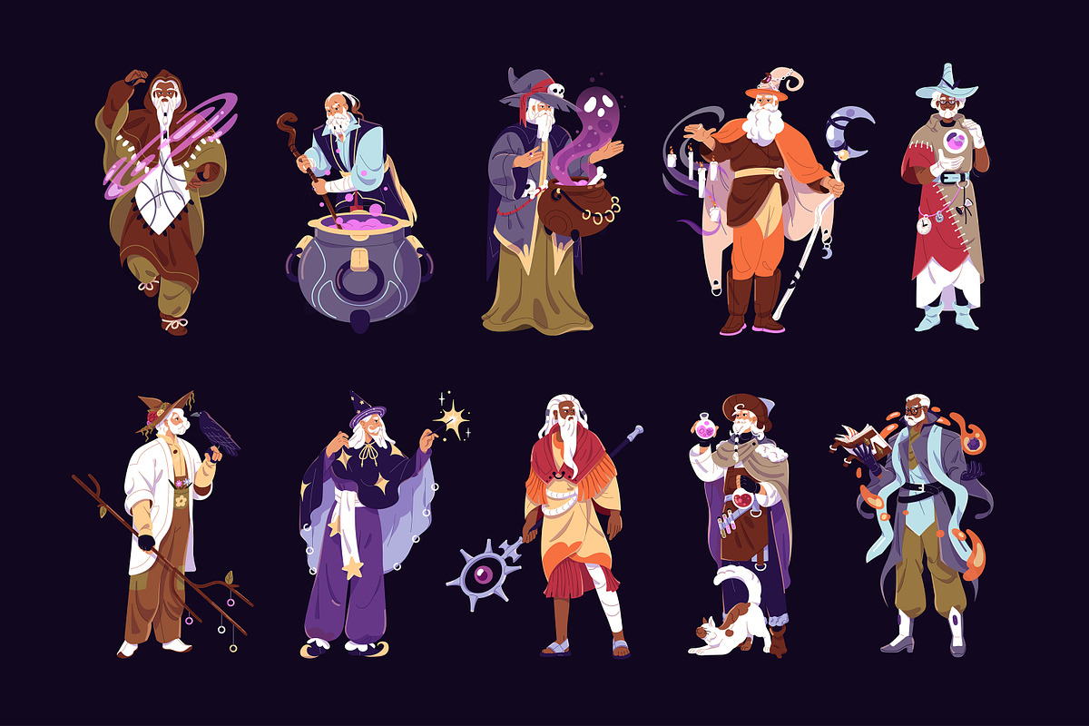 Old wizards, magician, sorcerers set, a Person Illustration by PaperTrident (Photo 1 of 6)