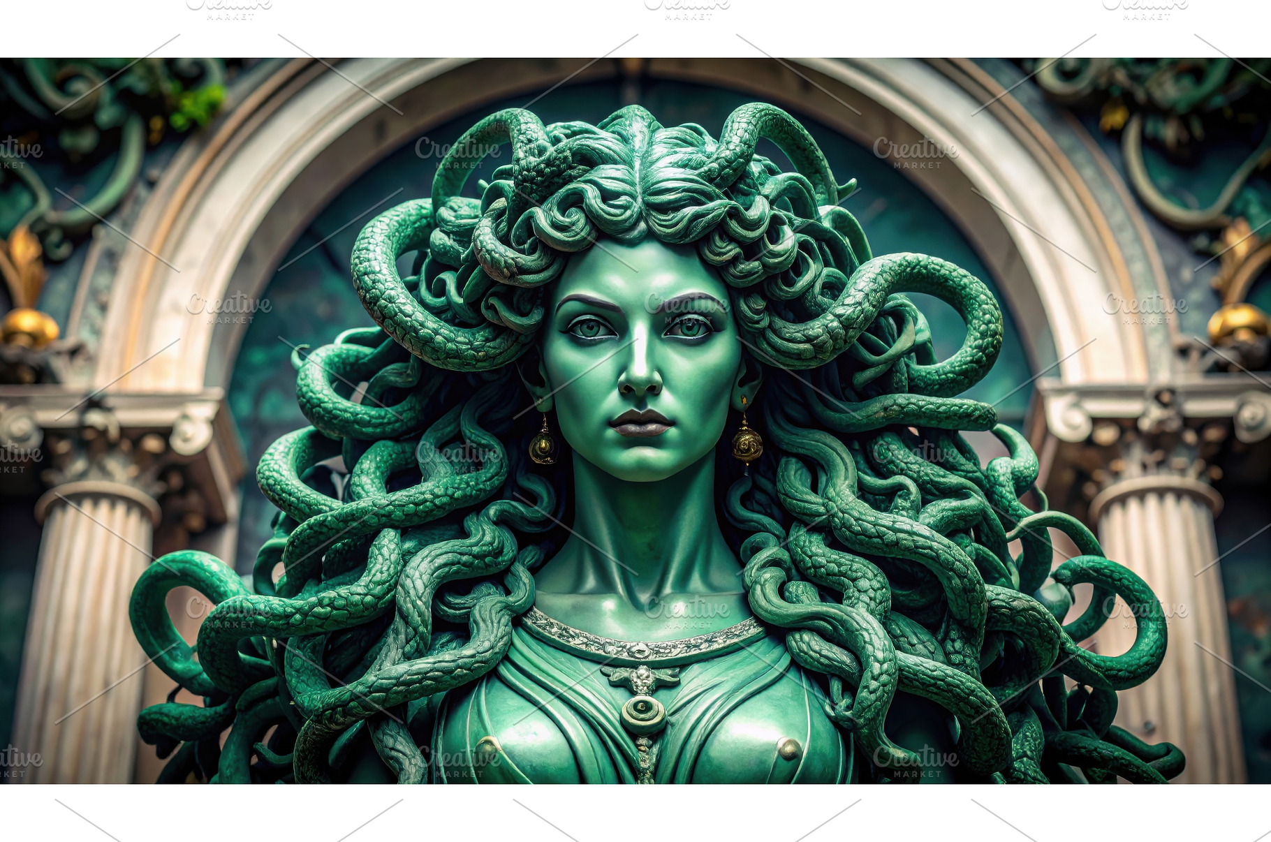 A mythical Medusa figure with green, an Arts & Entertainment Photo by Igor Tichonow