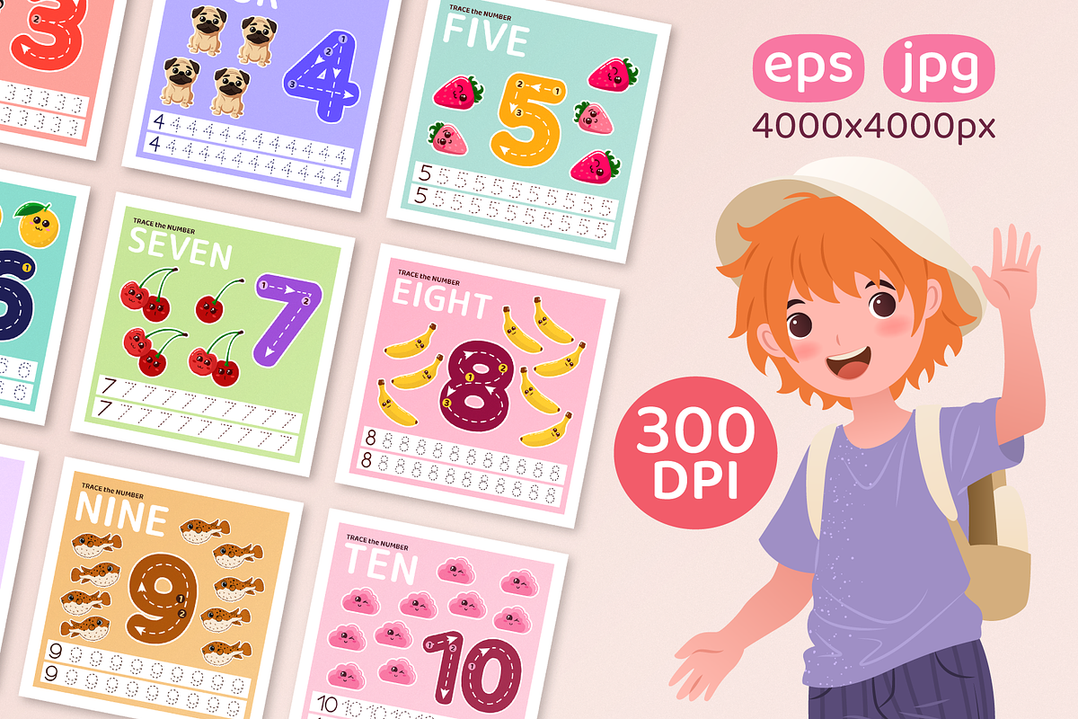 20 Number Tracing Pages for Kids, an Education Illustration by IuliiaSavko (Photo 3 of 6)