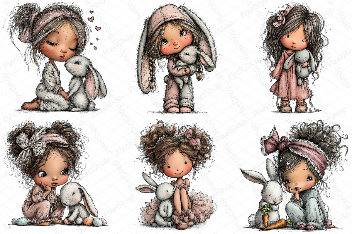 Easter Girl and Bunny Watercolor Cli, an Illustration by DreamPrint404 (Photo 6 of 6)