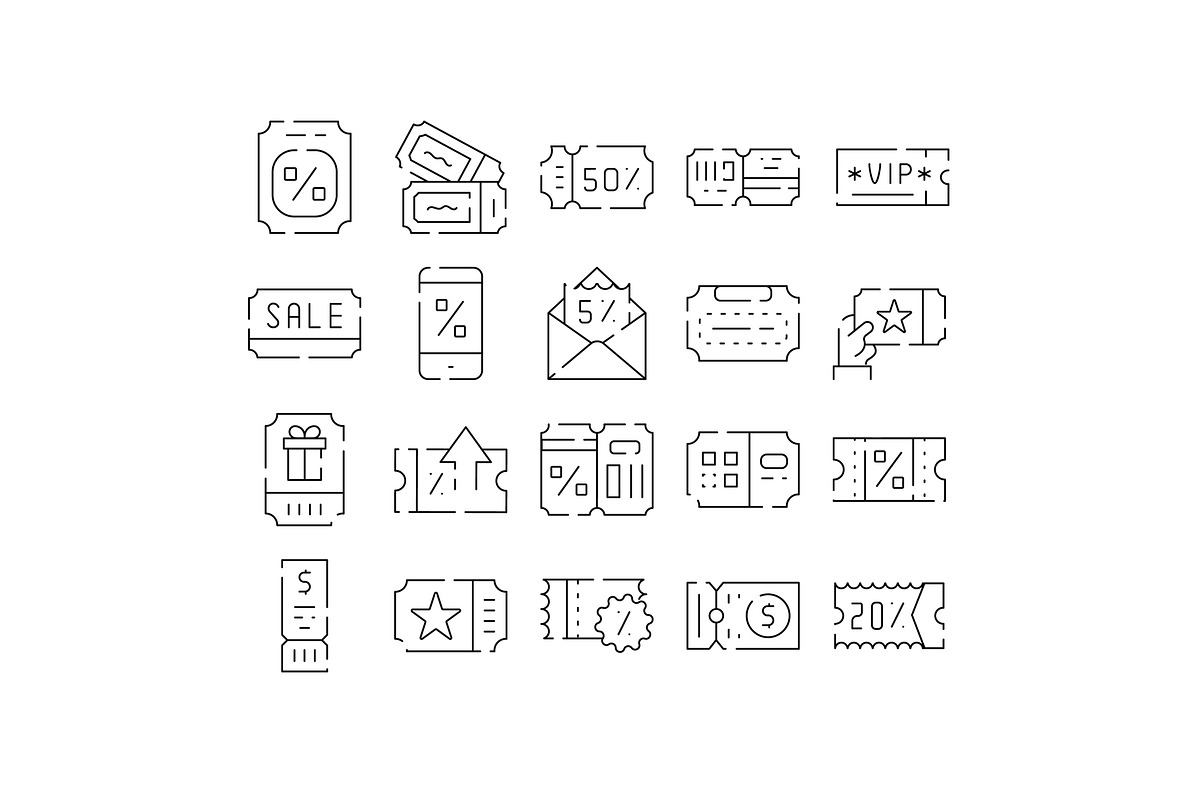 Discount coupon and voucher line art, an Object Graphic by pikepicture (Photo 1 of 3)