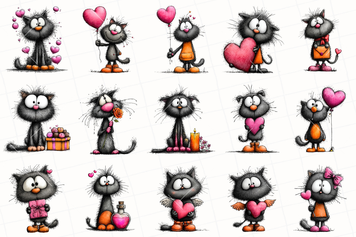 Quirky Valentine Black Cat Clipart, an Illustration by OK Design (Photo 3 of 6)
