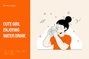 Cute Girl Enjoying Water Drink, a Person Illustration by Partikusi Design (Thumbnail 1 of 3)