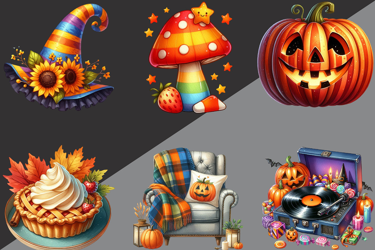 Retro Fall Halloween PNG Clipart, an Illustration by Black Bird Studio (Photo 6 of 6)