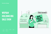 Woman Holding Big Sale Sign Vector, a Person Illustration by Partikusi Design (Thumbnail 1 of 3)